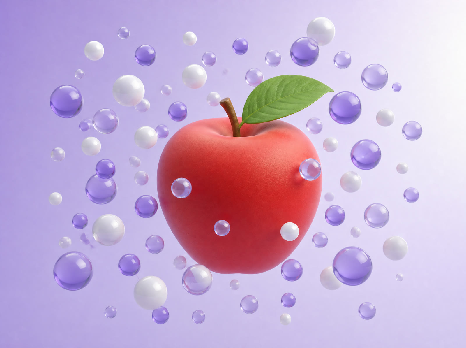 Illustration of an apple completely surrounded by hydroxyl radical molecules in gas form